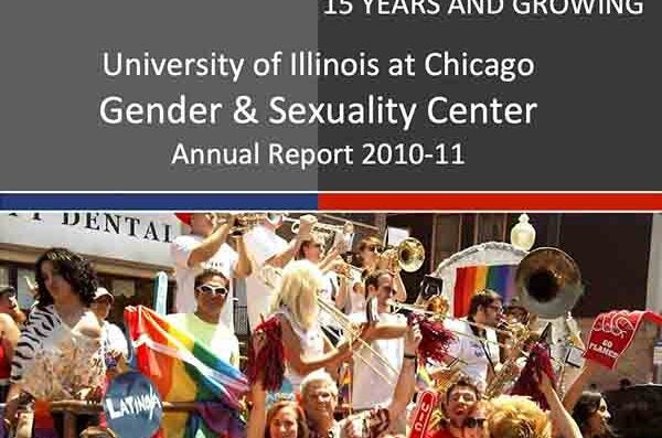 Cover of annual report 2010-11 with UIC folx at the pride parade